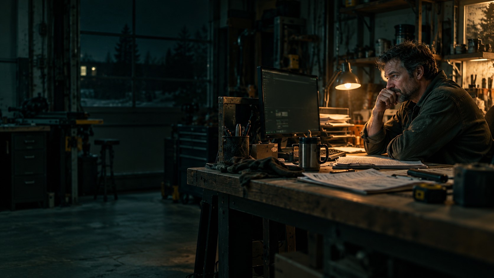 Business owner working after hours